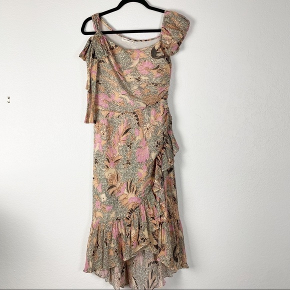 Ulla Johnson Uma Birds of Paradise Midi Silk Cotton Metallic Floral Midi Dress - Picture 2 of 10